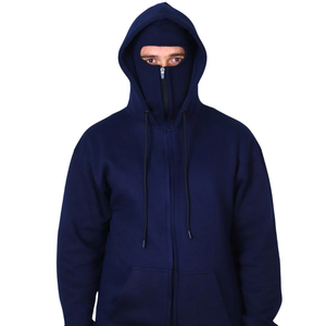Streetwear Balaclava Hoodies For Adult Heavyweight Full Zip Up <b>Navy</b> Blue Color Outdoor Balaclava Sweatshirt Hoodies - Product Image 4