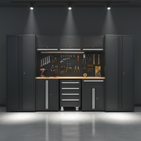 Armoire de rangement d'outils de garage en acier SPCC robuste sur mesure avec tiroirs verrouillables, panneau perforé et établi OEM ODM