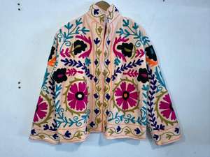 เสื้อแจ็คเก็ตปักมือลายซูซานี เสื้อโค้ทปักลายดอกไม้ เสื้อแจ็คเก็ตฤดูหนาวแบบยูนิเซ็กซ์ สไตล์โบฮีเมียนฮิปปี้ เสื้อคลุมผ้าฝ้ายปักลาย - Product Image 5