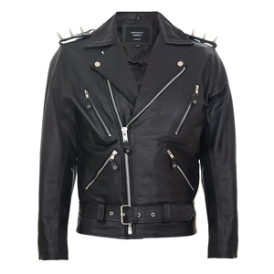 Veste de moto d'hiver en cuir véritable gris élégant pour hommes, col rond brodé avec service OEM - Product Image 1