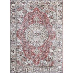 Tapis en laine noués à la main de grande taille, style vintage, motif médaillon rouge et orange, pour salon ou couloir - Pae-2448 - Product Image 1