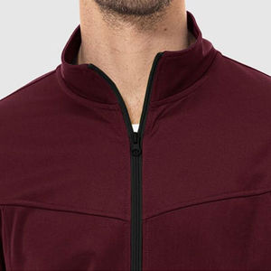 Survêtement à fermeture éclair avec logo personnalisé pour hommes et survêtement décontracté à fermeture éclair de couleur unie, respirant et à coupe décontractée, en vente en ligne - Product Image 5