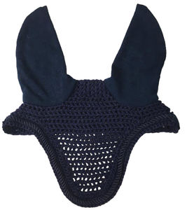 Velo de ganchillo azul marino para moscas de caballo con orejeras a juego, gorro ecuestre clásico hecho a mano, acolchado suave, cómodo y de alta calidad para equitación. - Product Image 1