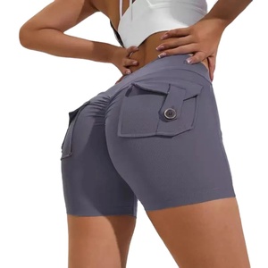 Bermudas de salón para mujer 2025, pantalones cortos largos de entrenamiento atlético Cargo para Yoga con bolsillos, pantalones cortos informales Cargo de Color sólido teñido - Product Image 2