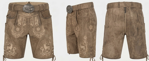Lederhosen bavaroises pour hommes, shorts en cuir traditionnels brodés, taille haute, style vintage avec motif cerf, fabrication artisanale - Product Image 4