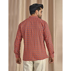 เสื้อคุर्ตาผ้าฝ้ายพิมพ์ลายลำลองสำหรับผู้ชาย แขนยาว ผ้าป๊อปลิน ระบายอากาศได้ดี ลายดอกไม้ - Product Image 3