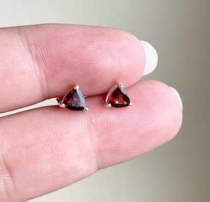 Trillion Cut Deep <b>Red</b> Garnet Triangle Post Stud <b>Earrings</b> 925 Sterling Silver January Birthstone Special Keepsake Jewelry Gift - Product Image 4