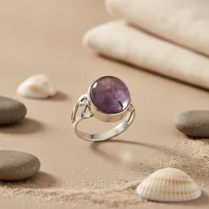 Anillo de Plata 925 con Amatista de Art Palace, Engaste de Bisel, Joyería Clásica Vintage con Piedras Preciosas, Unisex, para Uso Diario, de la India (Rajasthan) - Product Image 2