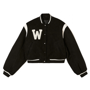 High Quality Women's <b>Wool</b> Crop Varsity Jacket Custom Logo Breathable Private Label Winter Printed <b>Fabric</b> Women's Baseball Jacket - Product Image 1