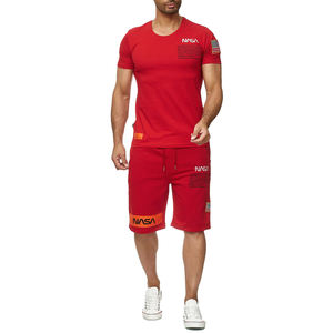 2022 Camiseta informal de cuello redondo para hombre, conjunto corto con logotipo personalizado, 100% algodón, patrón sólido, pantalones cortos de verano ecológicos, atuendo de dos piezas - Product Image 1