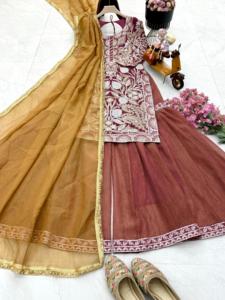 Nouveau designer de style indien, broderie lourde, Lehenga Gharara Sharara, costumes de pelouse pakistanais pour dames, vêtements de fête à bas prix - Product Image 6