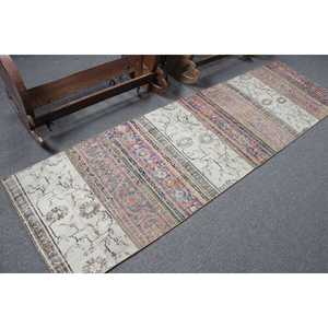 Tapis turc 2,6 x 8,9 pieds, tapis vintage rayé bleu en laine - Product Image 2