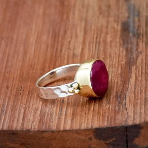 แหวนทับทิมแหวนเงินสเตอริงแบบเหลี่ยมเพชรพลอยแหวนของขวัญทูโทน - Product Image 4