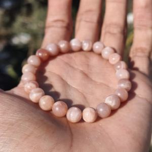 Fast Delivery Luxury Natural Orange Moonstone Adjustable Silver Plated Round Beads 8mm Beaded <b>Bracelet</b> Gift - Product Image 2