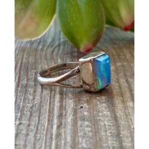 Navajo Handcrafted <b>Blue</b> <b>Opal</b> Sterling Silver Statement <b>Ring</b> Size 6.75 - Product Image 3