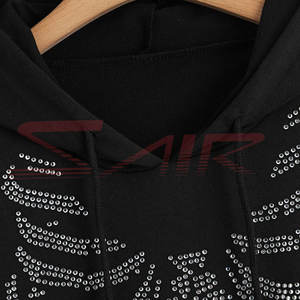 Pull à capuche en coton 100% avec embellissement en strass, tenue décontractée de haute qualité avec manches régulières, personnalisable, nouvelle collection - Product Image 4