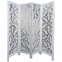 Paravent moderne à 4 panneaux, sculpté en bois, peint en blanc, translucide, fait main, pour la décoration intérieure et les anniversaires