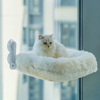 Hamac de fenêtre pour chat sans fil, pliable, en fausse fourrure, avec ventouses robustes, pour intérieur