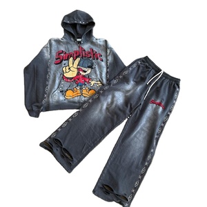 Men Custom DTG Printing Acid Wash Sun Faded Flared Winter Tracksuit Jogger Hoodies <b>Sweatpants</b> <b>Set</b> men's hoodies - Product Image 3