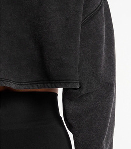 Hoodie court surdimensionné pour femme, délavé à l'acide, en polaire ultra douce, style streetwear, personnalisable, vente en gros, fournisseur en marque blanche - Product Image 5