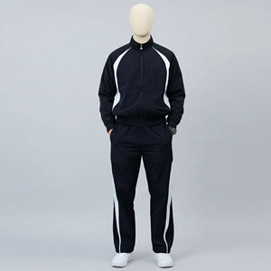 Conjunto Deportivo Ligero y Ecológico para Hombre en Blanco y Negro, Chaqueta con Cierre Completo y Pantalones a Juego, Estilo Deportivo Casual para Otoño, Corte Regular - Product Image 1