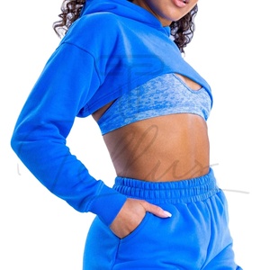 เสื้อครอปฮู้ดดี้ผู้หญิงแฟชั่นล่าสุด น้ำหนักเบา ไร้ตะเข็บ สำหรับออกกำลังกาย ฟิตเนส-โลโก้ด้านหน้า ขายส่ง เสื้อฮู้ดดี้สั่งทำ - Product Image 4