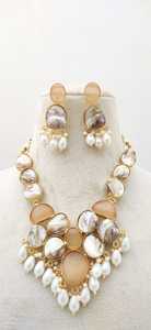 Laiton fait à la main élégant nacre Design pierre artisanat collier avec boucles d'oreilles ensemble produit en vrac qualité de conception Unique - Product Image 5