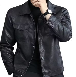 Nueva chaqueta de motocicleta delgada de cuero PU informal para hombre, abrigo de invierno estampado con cierre de cremallera de alta calidad hecho en Pakistán - Product Image 6