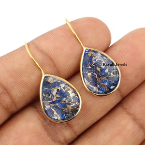 2025 Best Selling 925 Sterling Silver Women Party <b>Dangle</b> Wholesale Hoop Women <b>Earrings</b> Lapis Lazuli Pear (12x16mm) Third Party - Product Image 2