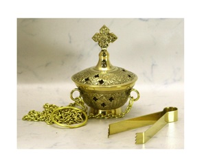 Quemador de incienso de latón de gran oferta con Cruz en la parte superior para aromas de sándalo Clary Sage Ocean - Product Image 1