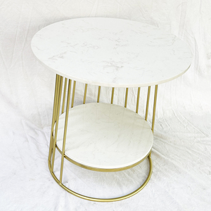 Contemporary Two-Tiered Side <b>Table</b> White <b>Marble</b> Top & Bronze Frame Durable Living Room Furniture <b>Set</b>-TT68117 - Product Image 4