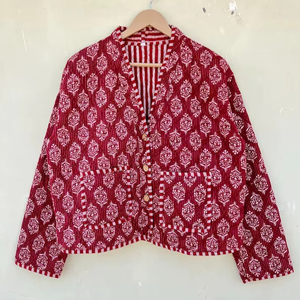 Chaqueta Kantha de algodón hecha a mano, abrigo bohemio acolchado Reversible, ropa de abrigo de Festival con estampado de bloques para mujer, chaqueta Unisex, Idea de regalo - Product Image 1