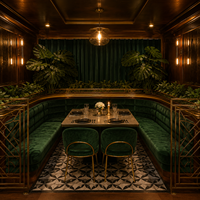 Ensemble de mobilier commercial pour l'hôtellerie et la restauration : banquette rembourrée avec base en bois, table et chaise pour café