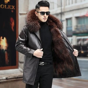 Chaqueta de Motociclista de Cuero Genuino para Hombre, Invierno 2024, Cuello Alto, Ajustada, Gruesa, Vintage, con Estampado de Leopardo, Abrigo de Moda - Product Image 3