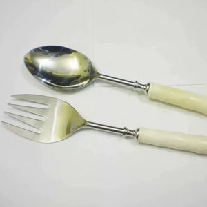 Juego de 2 Servidores de Ensalada de Acero Inoxidable con Mango de Hueso Natural, Ecológicos y de Alta Calidad, Aptos para Lavavajillas, Microondas y Horno, Z F CRAFT - Product Image 1