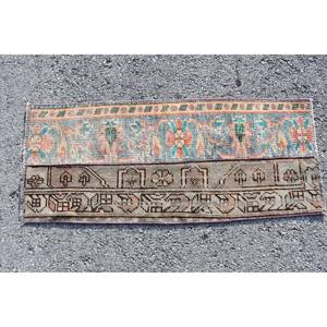 Tapis Vintage en Laine Bleu Beige 1.5X3.6 ft Turc Classique Grande Surface Abstrait Rectangle Motif Latex pour Couloir Chambre Décor - Product Image 4