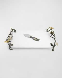 Base para Pastel de Mármol Blanco con Asa Decorativa Rectangular, Metálica, Ecológica, Apta para Microondas, para Fiestas de Cumpleaños - Product Image 1