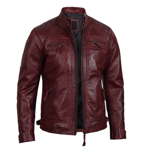 Couleur marron hommes pleine fermeture éclair vestes en cuir design classique hommes en cuir doudoune bonne vente col montant hommes veste de mode - Product Image 2