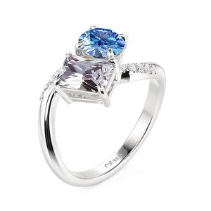 Bague de fiançailles Jeulia Toi Et Moi en saphir, argent sterling 14 carats plaqué rhodium, bijoux fins - Product Image 2