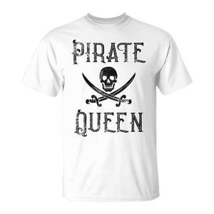 Camiseta Pirata Reina Calavera con Espadas Blanca Unisex Adulto Mediana Cuello Redondo Manga Corta Promocional - Product Image 1