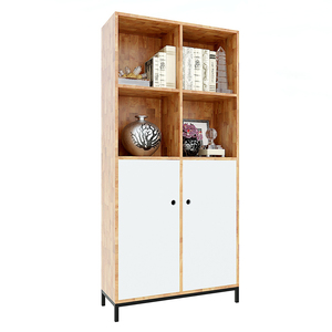 Étagère en bois de caoutchouc de style industriel avec base en fer 80x30x170 (cm) pour le bureau à domicile, l'atelier et le rangement de la chambre - KS68113 - Product Image 2