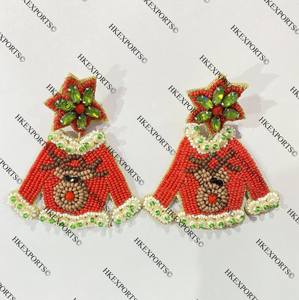 Venta al por mayor hecho a mano Navidad Santa y muñeco de nieve pendientes con cuentas joyería festiva de vacaciones para mujeres - Product Image 6