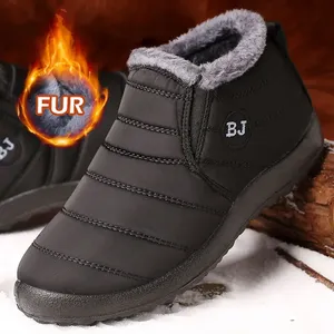 Bottes d'hiver respirantes et imperméables, confortables, antidérapantes, avec dessus en cuir et fourrure, semelles en PVC, caoutchouc, coton et EVA. - Product Image 1