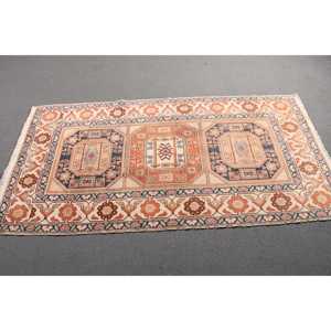 พรมวินเทจสไตล์ตุรกี ขนาด 3x6 ฟุต ลายตารางสีน้ำตาล - Product Image 2