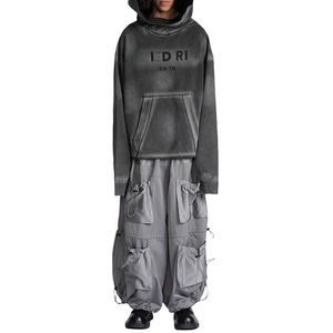 Sweat à capuche pour homme de haute qualité, personnalisé, à bord brut, vintage, lavé, avec broderie de lettres, en coton éponge, avec détails de couture, grande capuche - Product Image 1