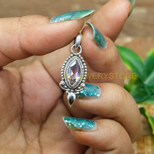 Collar con Colgante de Amatista Natural en Forma de Marquesa, Plata de Ley 925, Hecho a Mano, Estilo Vintage, con Cuentas, para Mujer, Novia - Product Image 3