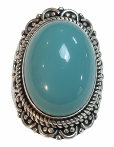 Bague en chalcédoine bleue et pierre de lune, faite à la main, en argent sterling, style classique, sertie de bézel, cadeau idéal pour un mariage ou un anniversaire - Product Image 1
