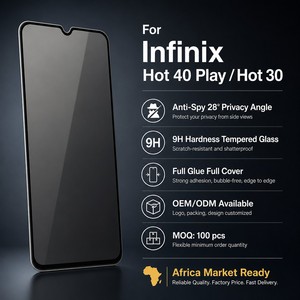Protection d'écran en verre trempé anti-espion à couverture intégrale, colle complète, compatible avec Infinix Hot 40 Play Hot 30 Tecno Camon 20 Itel - Product Image 5
