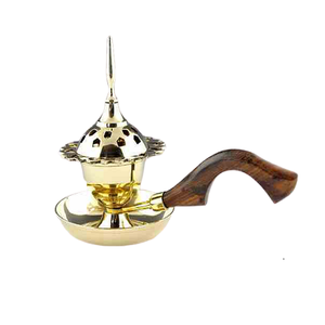 Stainless Steel Gold Color <b>Bakhoor</b> <b>Burner</b> With Wooden Handle Customized Shape And Size <b>Bakhoor</b> <b>Burner</b> In Bulk - Product Image 1