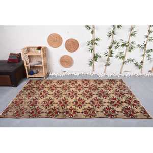 พรมตุรกีขนาด 4.6x7.9 ฟุต สีเบจแดง ลายวินเทจ ขอบตกแต่งด้วยผ้าขนสัตว์ - Product Image 2